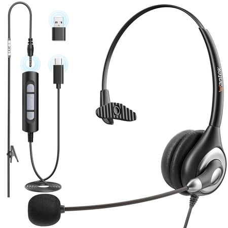 Wantek 3-in-1 Computer Headset with Microphone for PC/Laptop/Cell Phone - USB-C, USB-A & 3.5mm Jack for Call Centers, Home Offices, and Online Classes price history and forecast - Wantek 600N