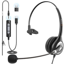 Wantek 3-in-1 Computer Headset with Microphone for PC/Laptop/Cell Phone - USB-C, USB-A & 3.5mm Jack for Call Centers, Home Offices, and Online Classes