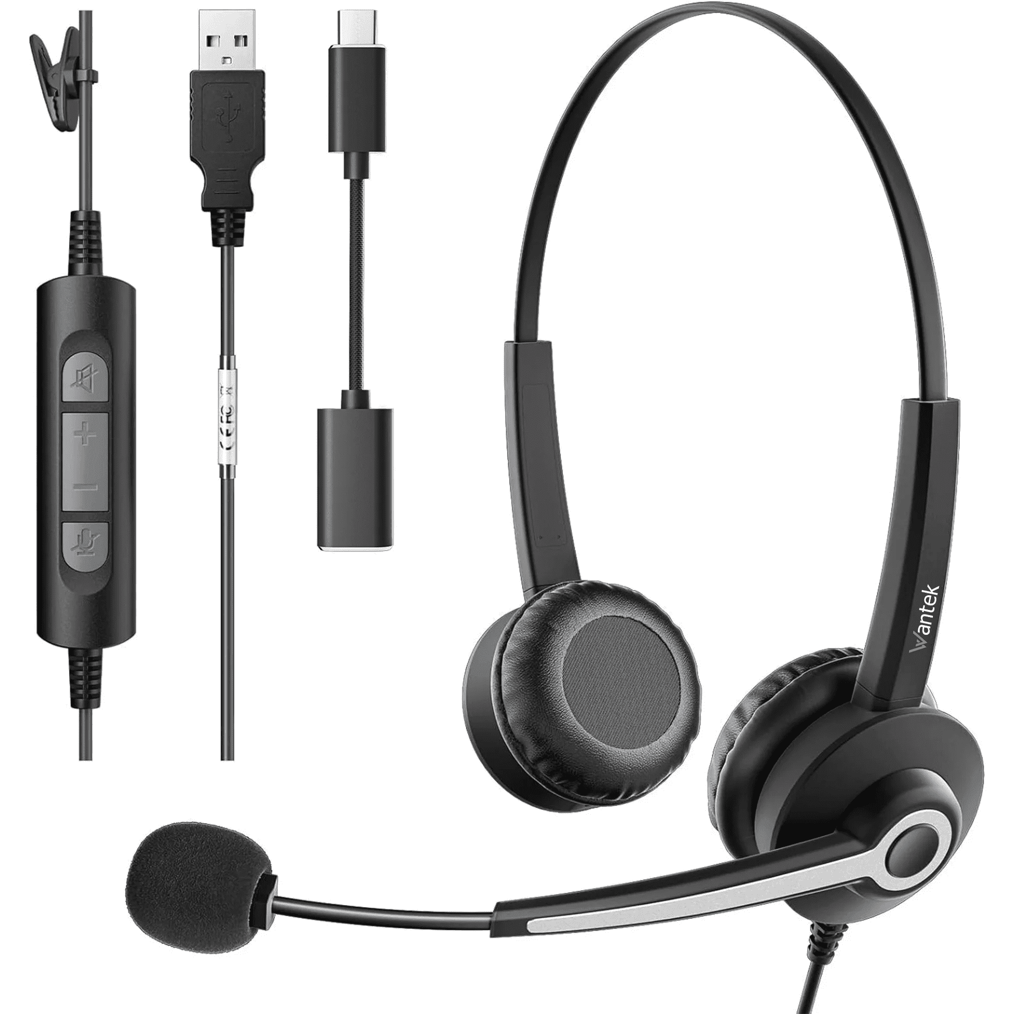 Wantek Binaural Corded USB Headset with Skype, Super Lightweight, Ultra Comfort