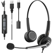 Wantek Binaural Corded USB Headsets with Noise Cancelling Mic and in-line Controls, UC Business Headset for Skype, Soft Phone, Cell Center, Crystal Clear Chat, Super Lightweight, Ultra Comfort