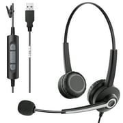 Wantek Binaural Corded USB Headsets with Noise Cancelling Microphone and in-line Controls, UC Business Headset for Skype, SoftPhone, Call Center, Crystal Clear Chat, Super Lightweight, Ultra Comfort