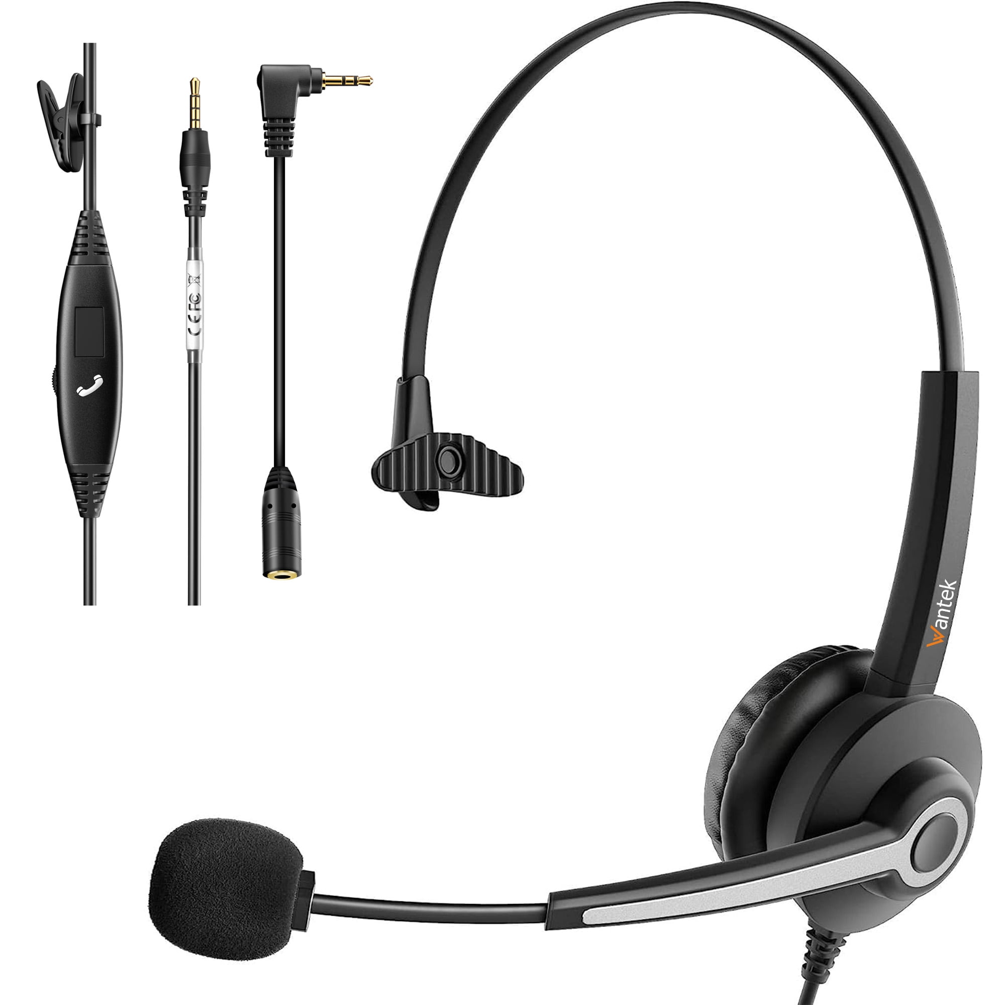 Wantek Cell Phone Headset with Microphone Noise Cancelling Call Controls 3.5mm 2.5mm Headphones for iPhone Samsung PC Business Skype Softphone Call Center Office Clear Chat Ultra Comfortm Walmart Busi...