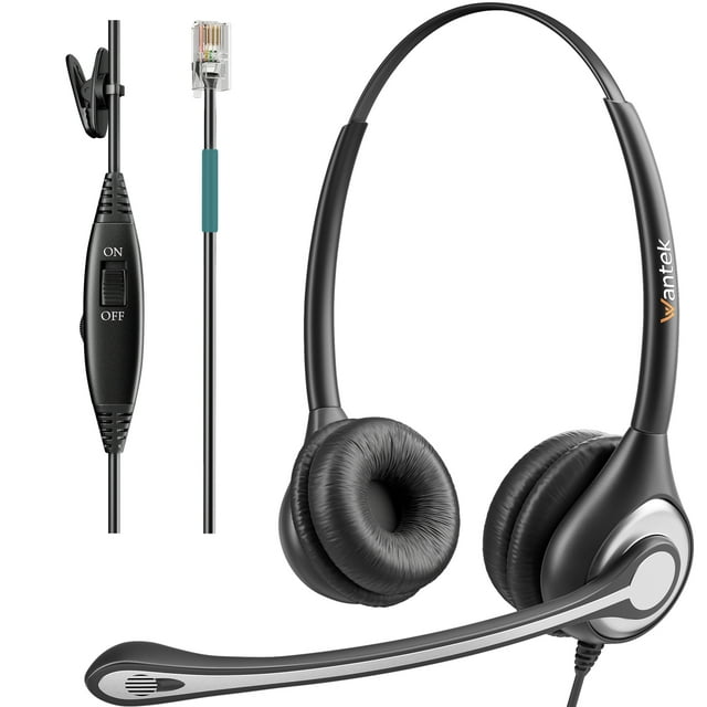 Wantek Corded Telephone Headset RJ9, with Noise Canceling Mic Mono, for