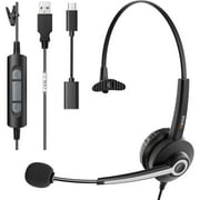 Wantek Corded USB Headset with  Microphone Noise Cancelling and in-line Controls, UC Business Headset for Skype, SoftPhone, Call Center, Crystal Clear Chat, Super Lightweight, Ultra Comfort