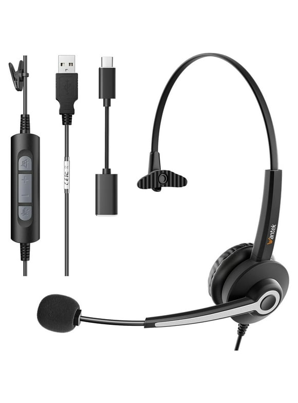 Wantek Corded USB Headset with  Microphone Noise Cancelling and in-line Controls, UC Business Headset for Skype, SoftPhone, Call Center, Crystal Clear Chat, Super Lightweight, Ultra Comfort