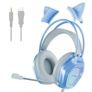 Wantek Gaming Headsets, Surround Stereo Gaming Headphones with Noise Cancelling Mic, LED Lights & Soft Memory Earmuffs for PS5/ PS4/ Xbox One/Nintendo Switch/PC Mac Computer Games- Blue