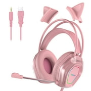 Wantek Gaming Headsets, Surround Stereo Gaming Headphones with Noise Cancelling Mic, LED Lights & Soft Memory Earmuffs for PS5/ PS4/ Xbox One/Nintendo Switch/PC Mac Computer Games- Pink