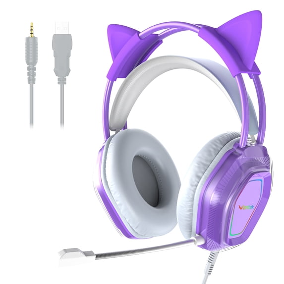 Wantek Gaming Headsets, Surround Stereo Gaming Headphones with Noise Cancelling Mic, LED Lights & Soft Memory Earmuffs for PS5/ PS4/ Xbox One/Nintendo Switch/PC Mac Computer Games-Purple