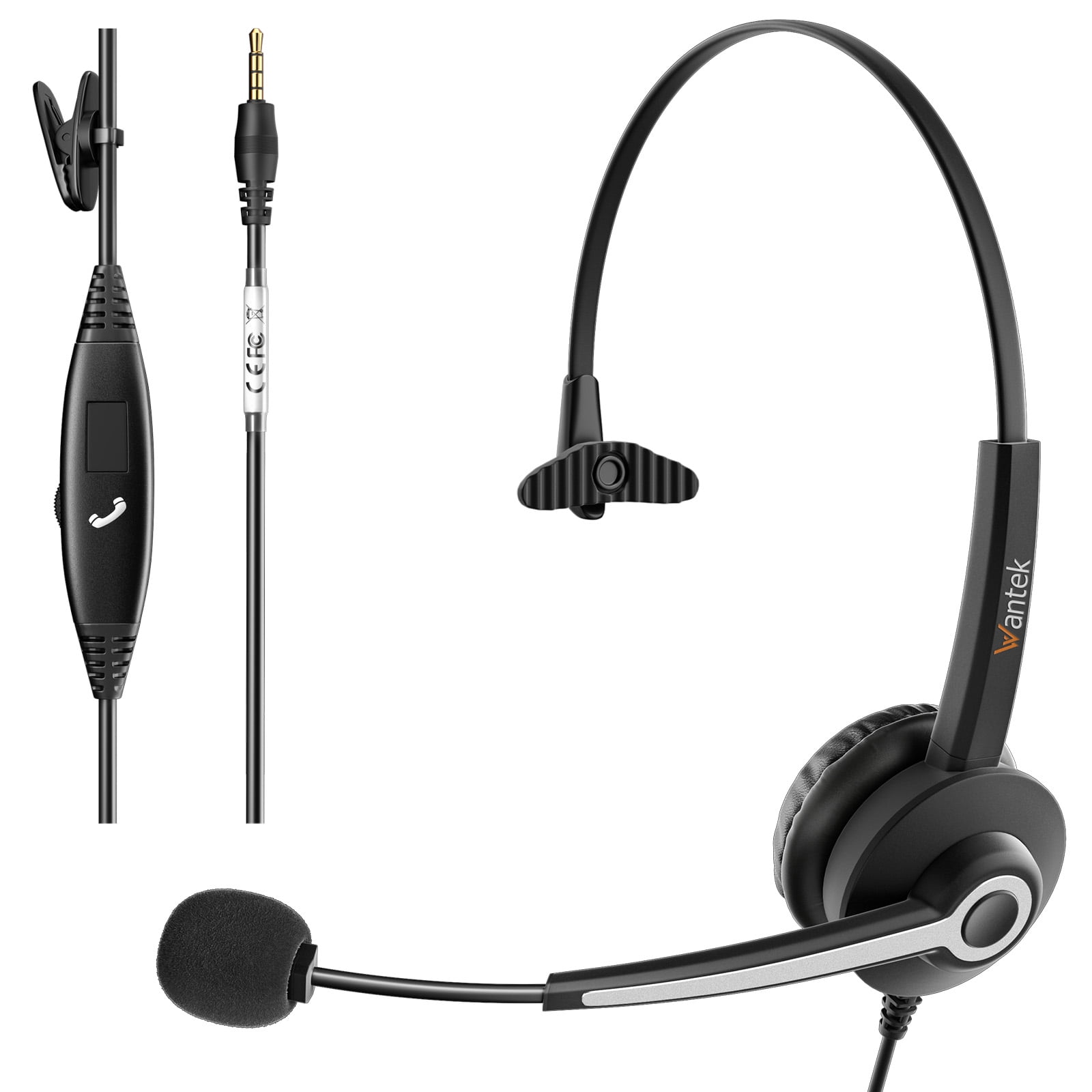 Wantek Headset with Microphone for PC Wired Headphones 3.5mm Headsets