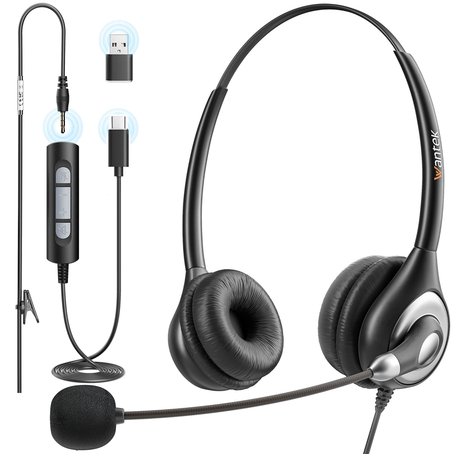 Home Office Headset With Microphone Wantek 600 USB Home Office Headset with Noise Cancelling Mic, 3-in-1
