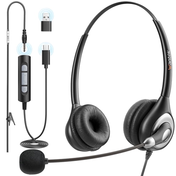 Wantek Headset with Microphone for PC, Laptop, Call Center, Work, Office