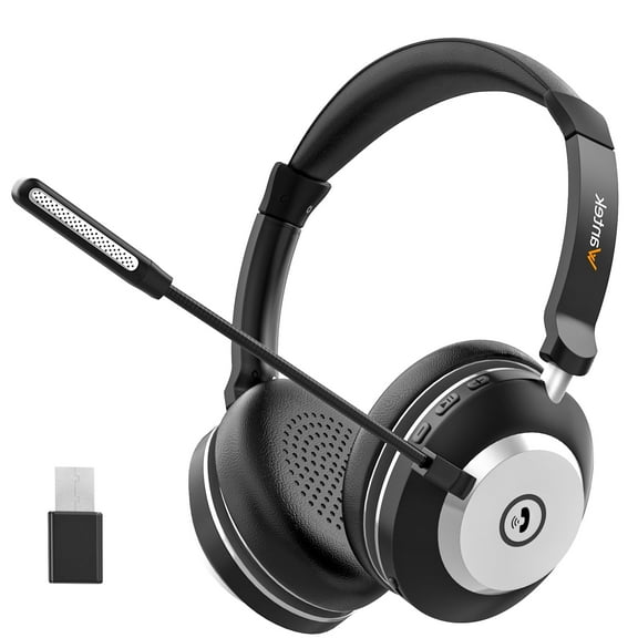 Wantek Over-ear wireless headset with noise-canceling microphone for truck drivers, customer service call centers, online meetings