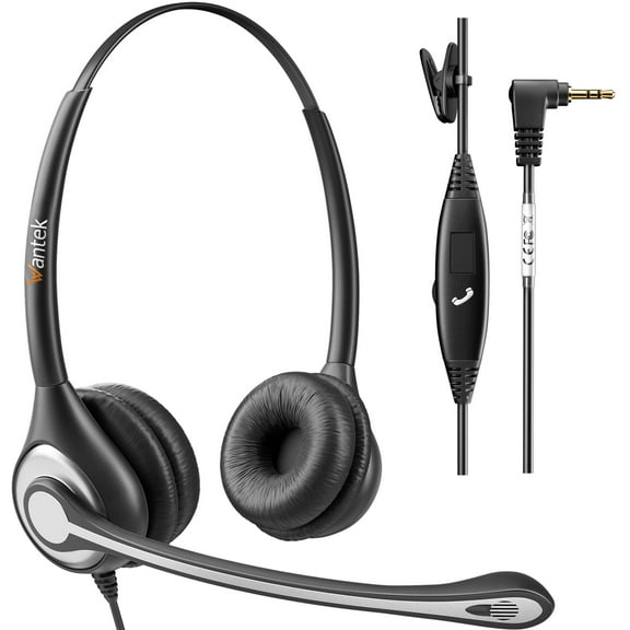 Wantek Phone Headset with Microphone Noise Cancelling,Telephone Headset 2.5mm Jack Compatible with Panasonic AT&T Uniden Cisco Linksys Grandstream Vtech Polycom Cordless Office Phones