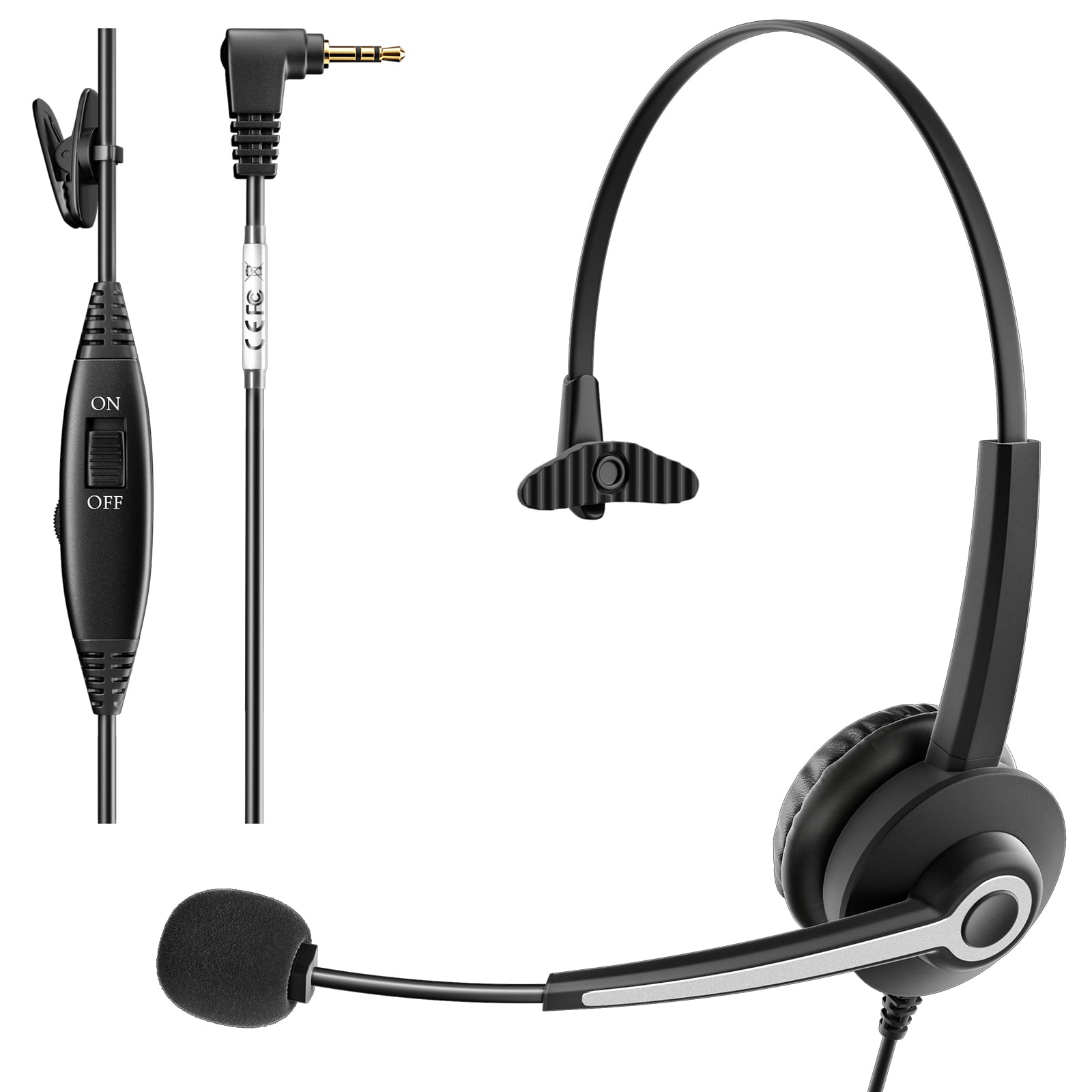 Wantek Telephone Headset with Microphone Noise Cancelling, Office Phone Headsets 2.5mm Jack