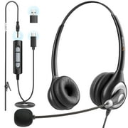Wantek Tpye C Headset with Microphone for PC,Laptop,3.5mm/Type-C/USB Jack 3-in-1 Computer Headset with Noise Cancelling & Audio Controls,Type-C Headphones for Call Center,Work,Office,Mono