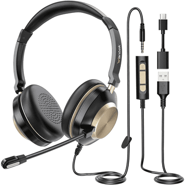 Wantek USB Headset with Microphone for PC, Laptop, 3.5mm/USB/Type-C Jack, 1 Count