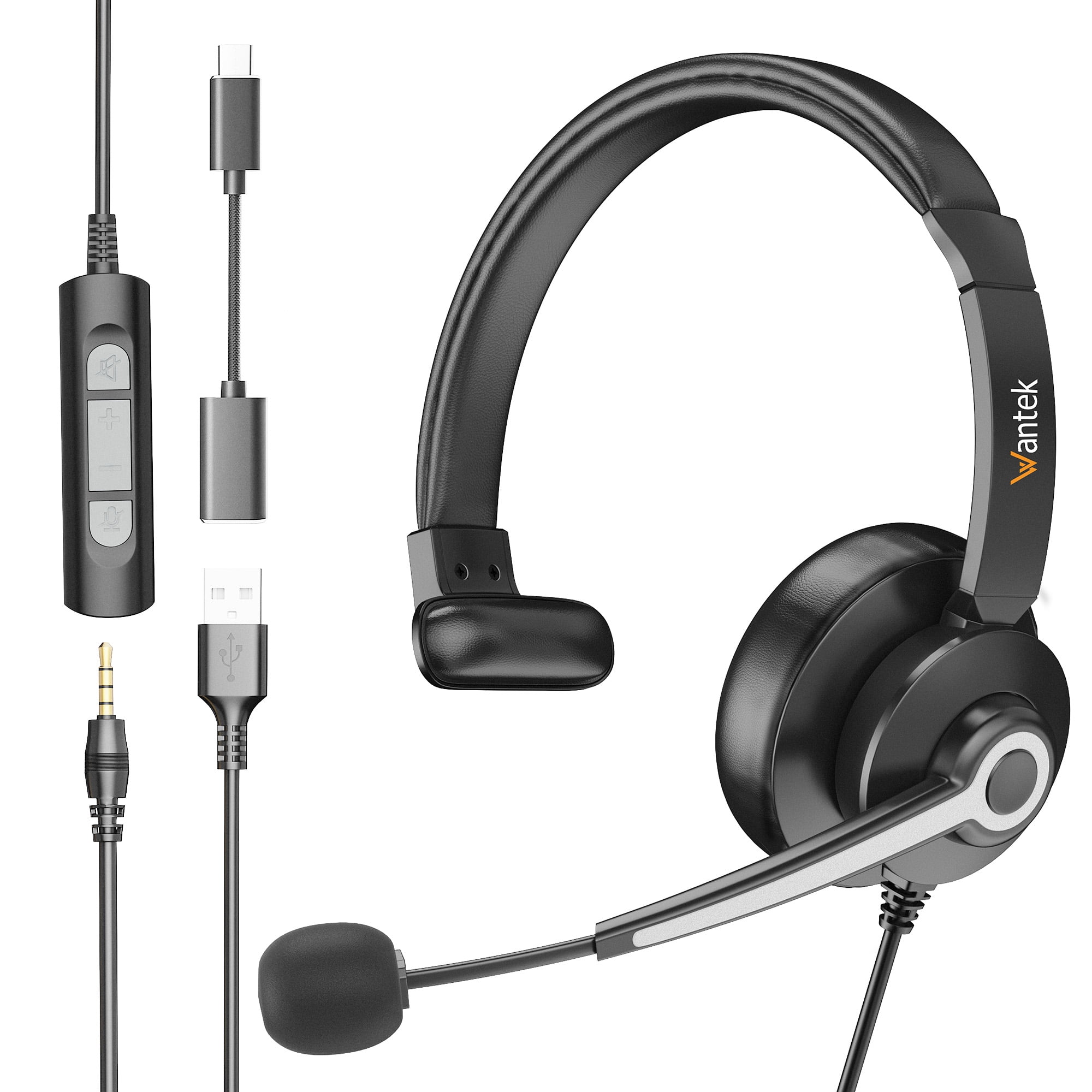 Wantek USB Headset with Microphone for PC Laptop 3.5mm USB Type C Jack 3 in 1 Computer Headset with Noise Cancelling Audio Controls USB Headphones for Call Center Work Office Binaural Walmart Business...