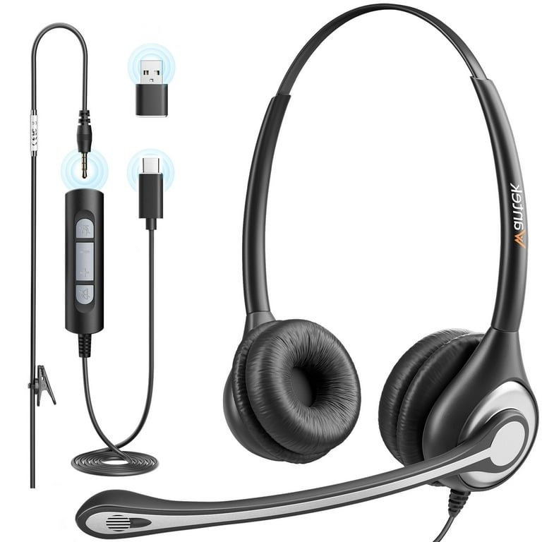 Wantek USB Headset with Microphone for PC Laptop 3.5mm USB Type C Jack 3 in 1 Computer Headset with Noise Cancelling Audio Controls USB Headphones