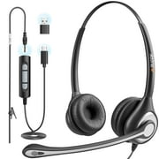 Wantek USB Headset with Microphone for PC,Laptop,3.5mm/USB/Type-C Jack 3-in-1 Computer Headset with Noise Cancelling & Audio Controls,USB Headphones for Call Center,Work,Office,Binaural
