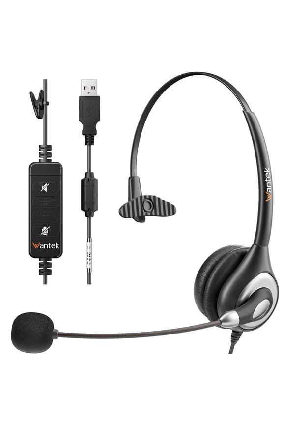 Professional USB Headset with Noise Cancelling Microphone for Home Office, Call Center | Ultra-Lightweight, Plug & Play for Zoom, Skype, Teams