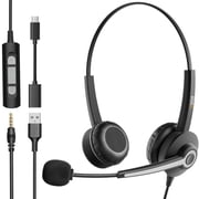 Wantek USB Over-Ear Computer Headset, Call Center Headphones with Mic & Mute, Black, 3.5mm/USB