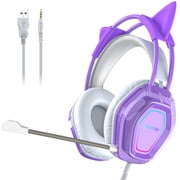 Wantek V10 Cat Ear Style Gaming Headset with comfortable fit and vibrant RGB lighting, Hi-Fi Sound - Purple