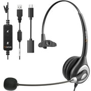 Wantek Wired USB Headset, Stereo Type C Headphones with Noise-Cancelling Microphone, USB, In-Line Controls, PC/Mac/Laptop, Black(WK600 USB)