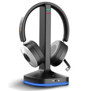 Wantek Wireless Office Headset with Noise Cancelling Mic, 50-Hour Battery, USB Blutooth Dongle & Charging Dock, Stereo Sound, 40mm Drivers, Works with Teams/Zoom/Webex