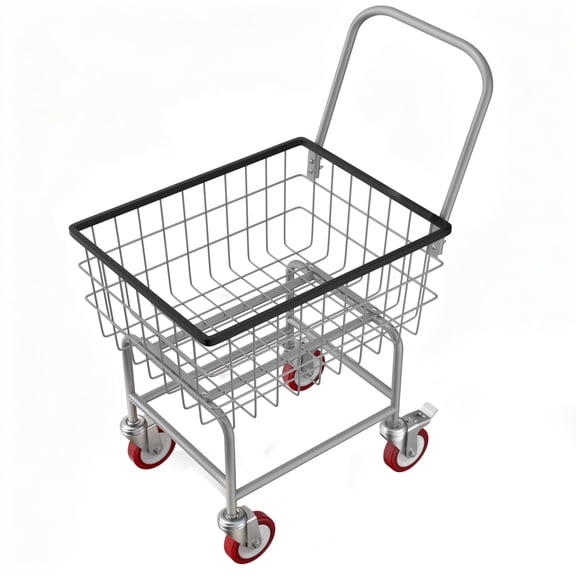 Wantjoin Wire Laundry Cart with Handle, 2 Bushel, 65L, Locking Wheels