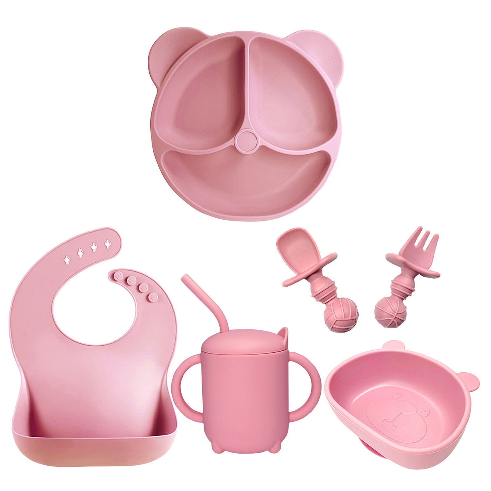 Wanwan Baby Suction Plate with Sippy Cup Bowl Bib Spoon Fork Food Grade