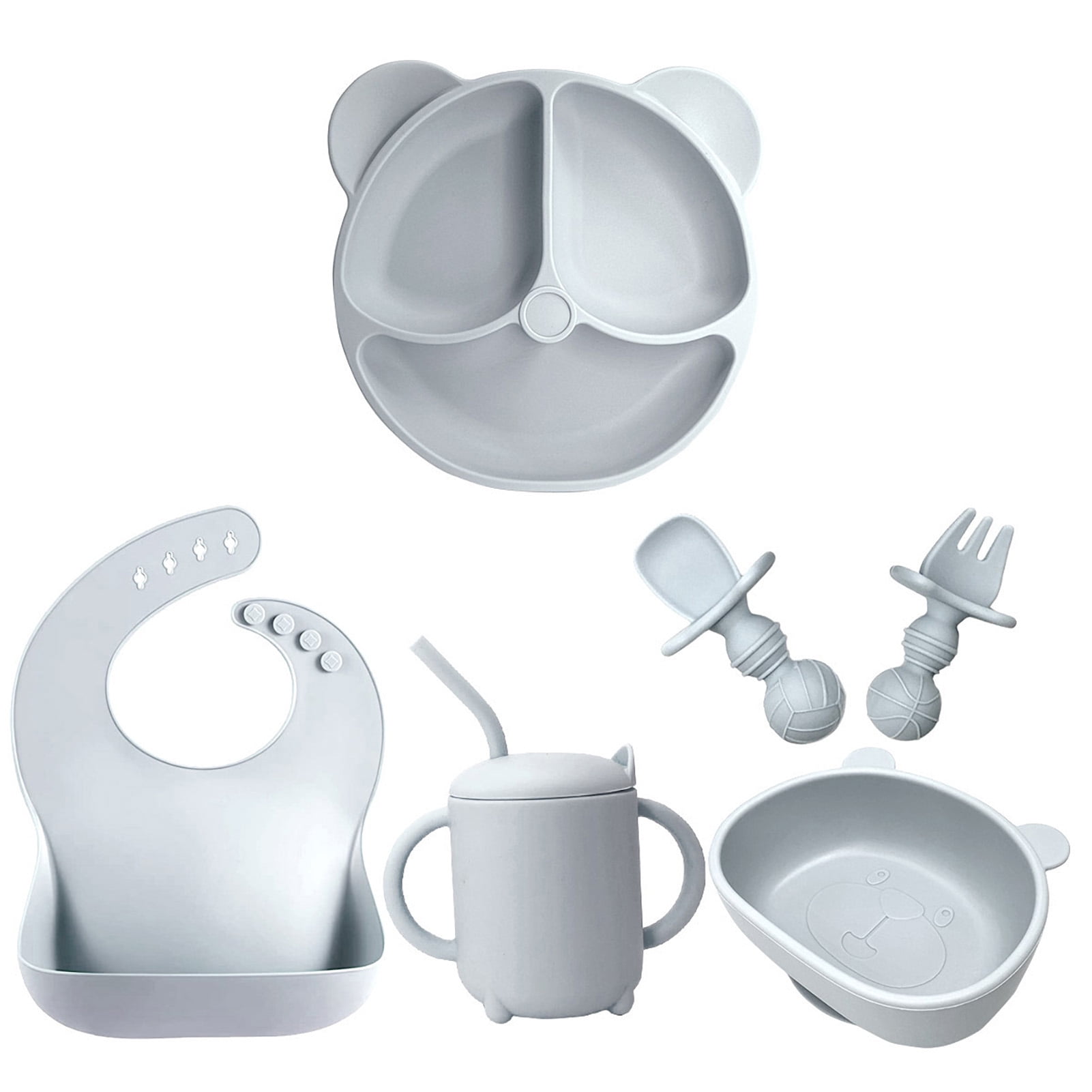 Wanwan Baby Suction Plate with Sippy Cup Bowl Bib Spoon Fork Food Grade