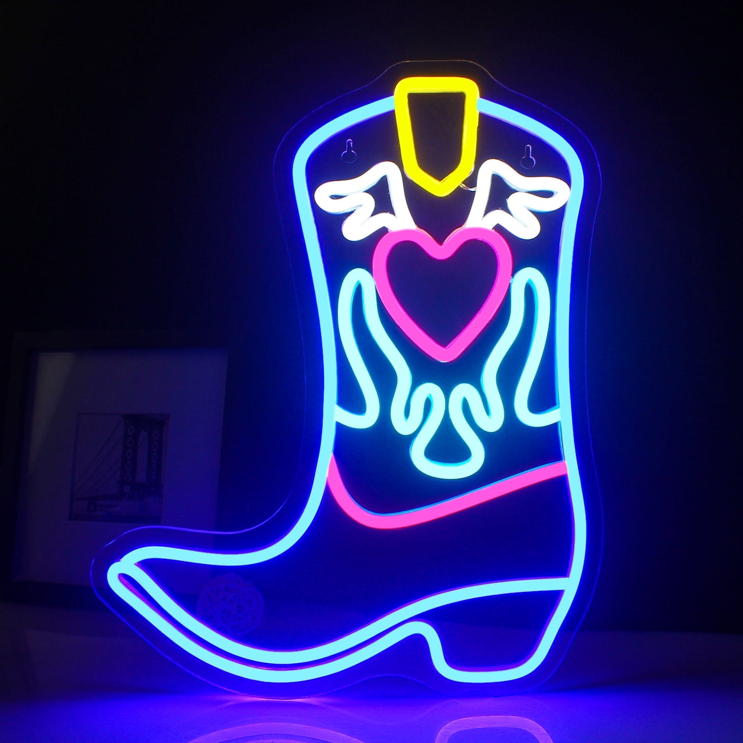 Wanxing Angel Love Boots LED Neon Sign USB Power Wall Decoration Neon Colorful Cowboy Boots for Room Bedroom Game Room Party Bar Birthday Gift Wall Hanging Decoration Sign Light Sign