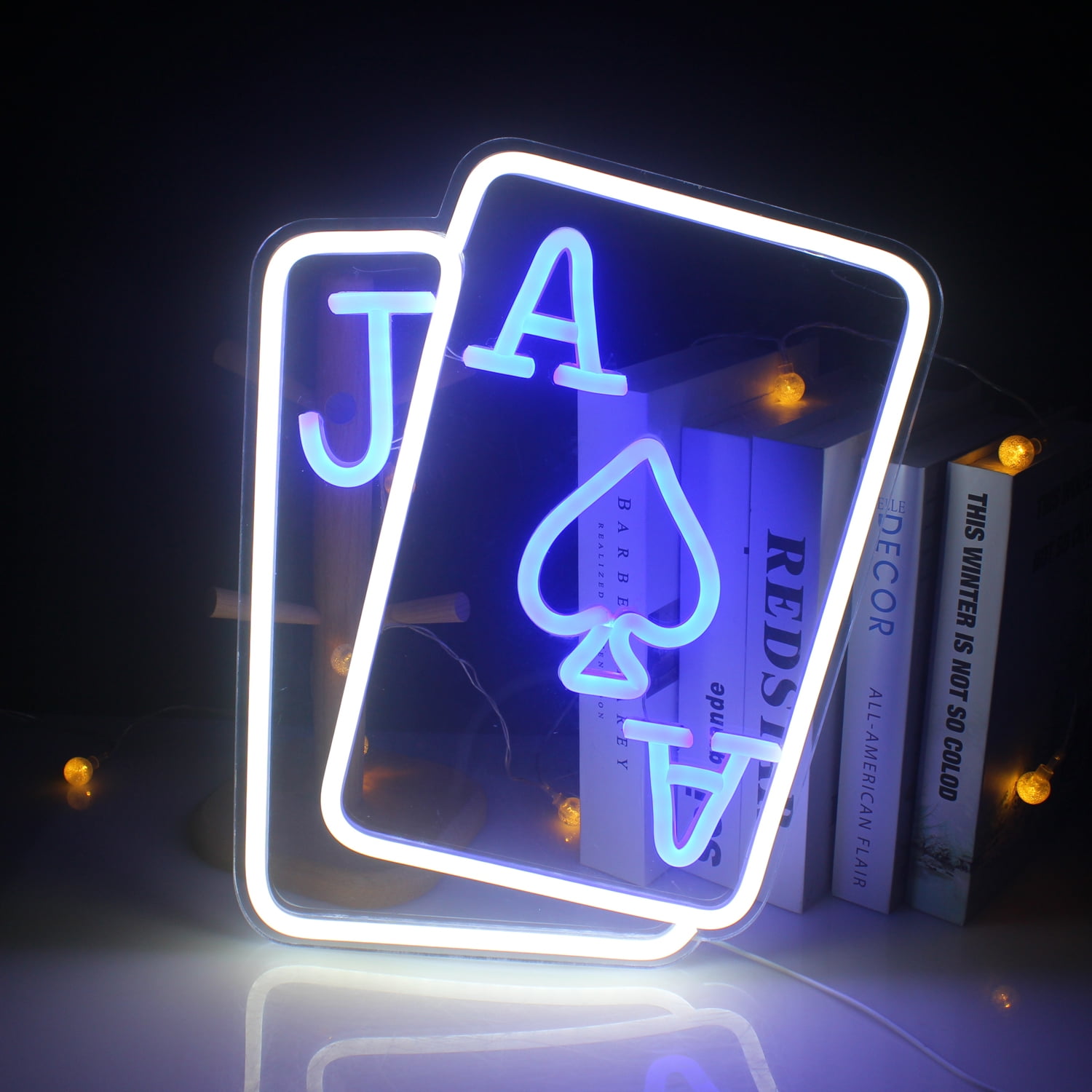 Wanxing Playing Cards Poker LED Neon Light Signs USB Power for Bedroom Home Bar Hotel Party Wall Decoration