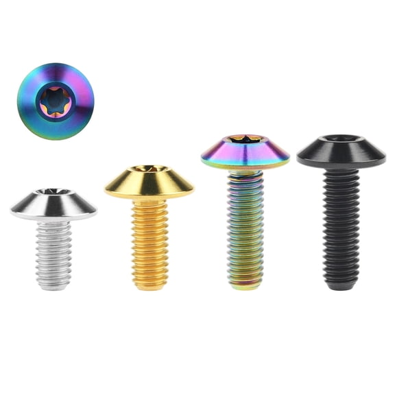 Wanyifa Titanium Bolts M6 x 12 15 20mm Umbrella Head T30 Torx Screw for Bicycle,M6 x 12 mm,Rainbow,4 Pcs