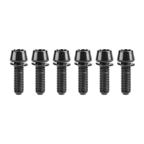 Wanyifa Titanium Ti Allen Hex M5x16 18 20mm Tapered Head Bolt with Washer Screw for Bicycle,Black,M5x16mm,6 Pcs