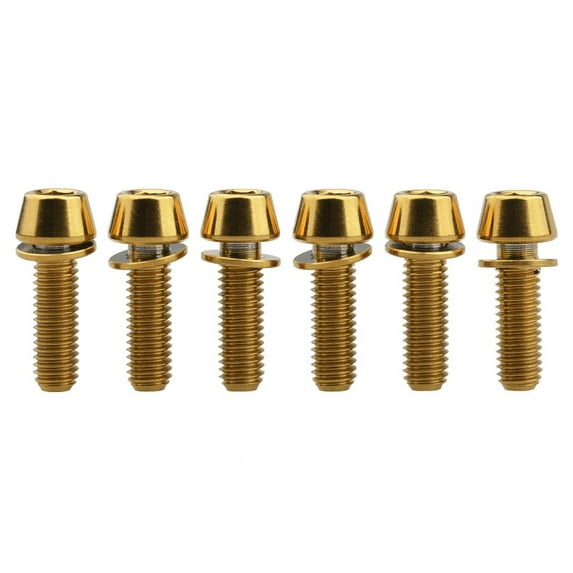 Wanyifa Titanium Ti Allen Hex M5x16 18 20mm Tapered Head Bolt with Washer Screw for Bicycle Stem Parts,Gold,M5x16mm,6 Pcs