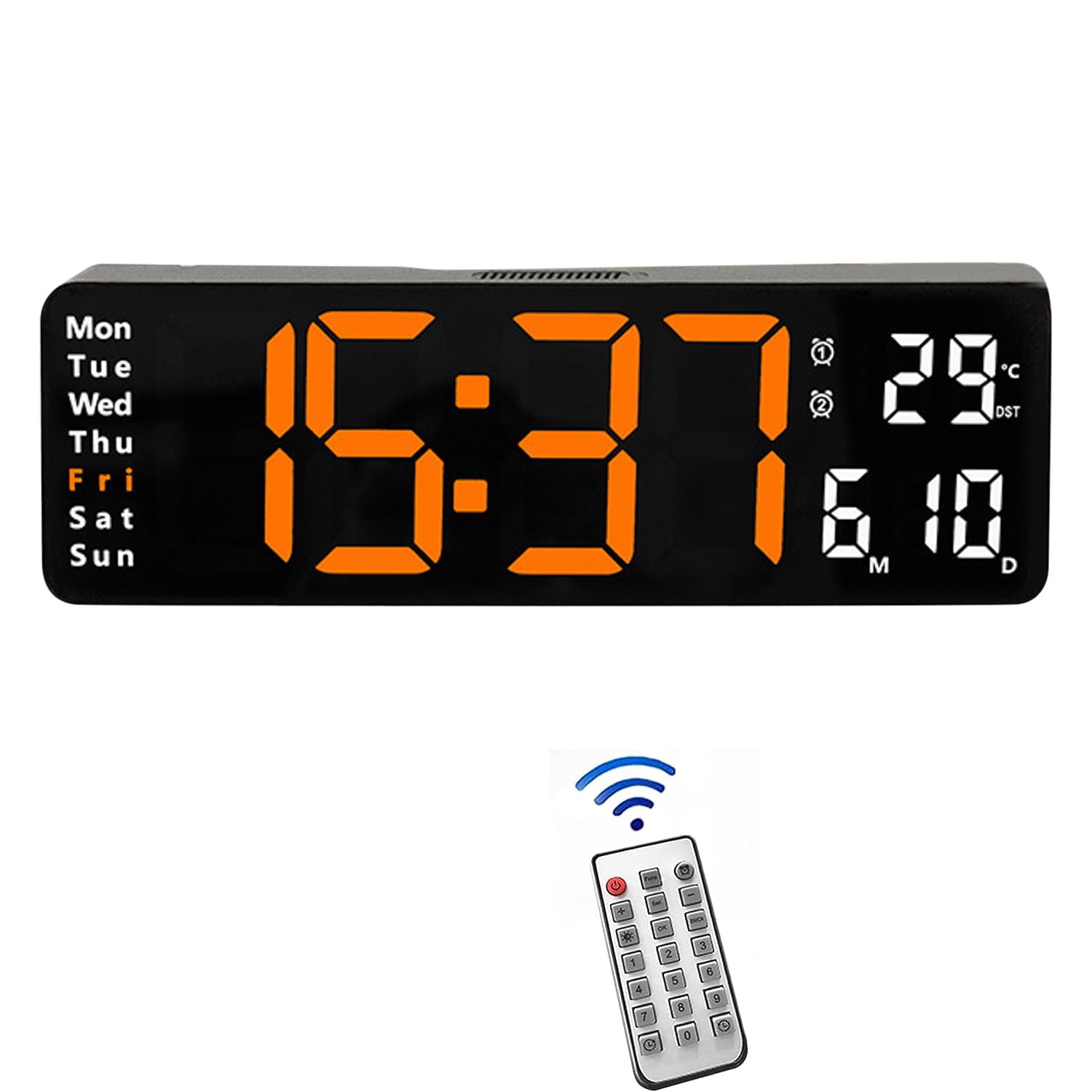 Wanyng 10.6inch Large Digital Wall Clock Temperature Date Week Dual Color Display with Remote