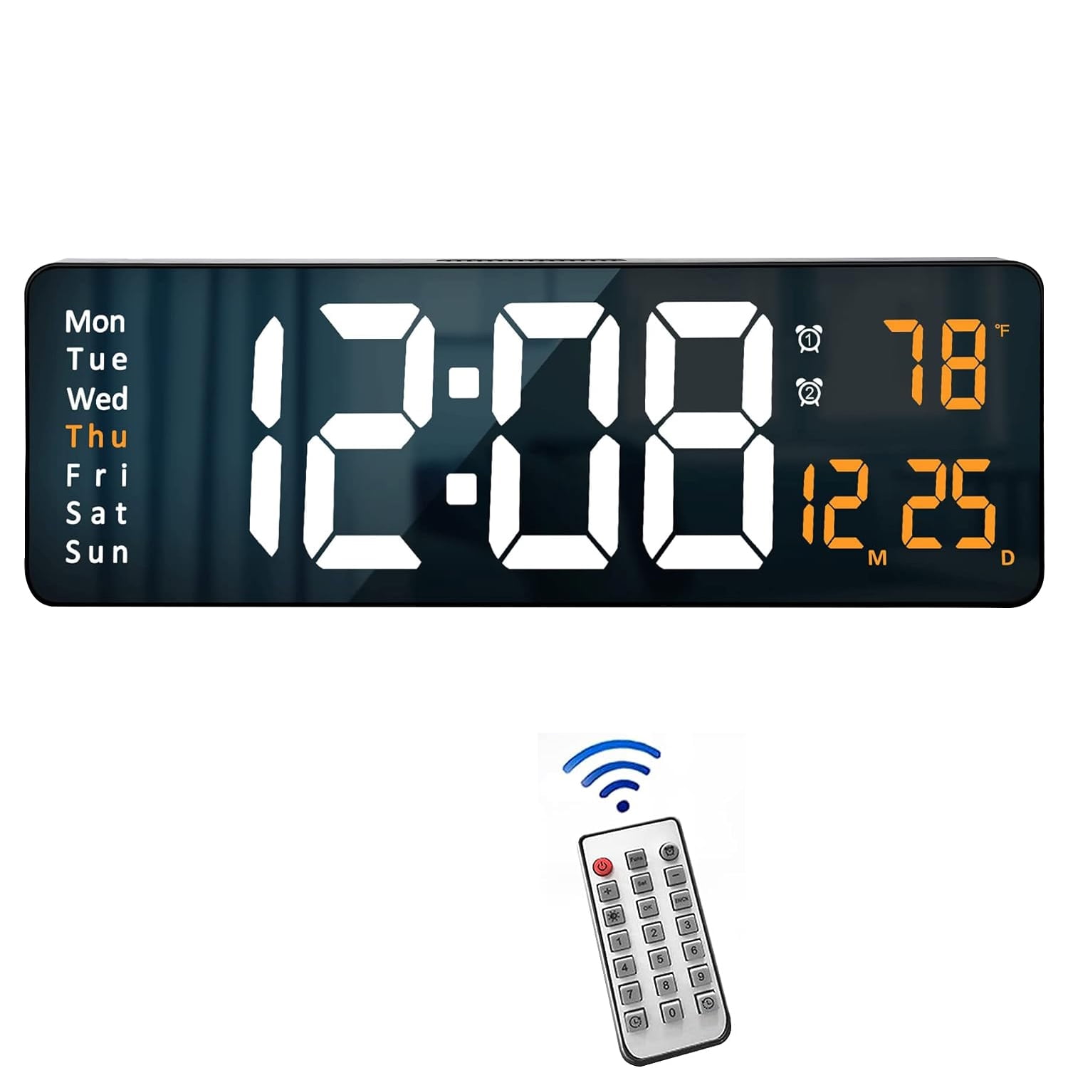 Wanyng 16.2inch Large Digital Wall Clock Temperature Date Week Dual Color Display with Remote