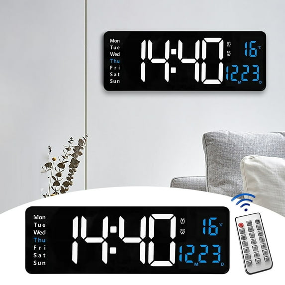 Wanyng 16 Inch Large Wall Clocks Digital USB Powered Oversized Digital Alarm Clocks with Battery Backup Automatic Brightness with Remote Control for Living Room Bedroom Kitchen Office Decor