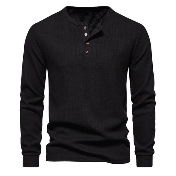 WGIZCVO Mens Long Sleeve Shirt Classic Solid Crew Neck Button T Shirt Casual Basic Texture Work Tops