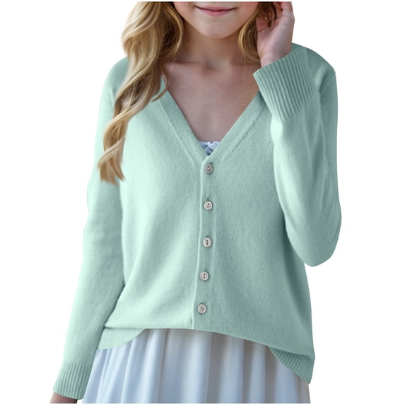 WGIZCVO Teen Girls Sweater Cardigan V Neck Button Down Knit Cardigans Fall Winter Casual Sweater Tops