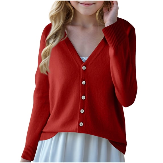 WGIZCVO Teen Girls Sweater Cardigan V Neck Button Down Knit Cardigans Fall Winter Casual Sweater Tops