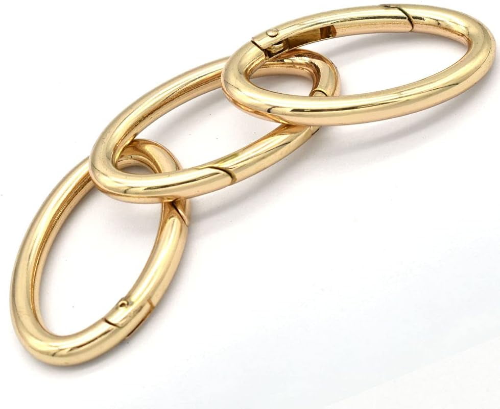 Waqn 38mm Gold Round O Ring Gate Oval Spring Snap Hook Gate Ring Metal Snap Clasp Webbing Hook Bag Clasp Spring Buckle for Purse Bag - 4pcs A417