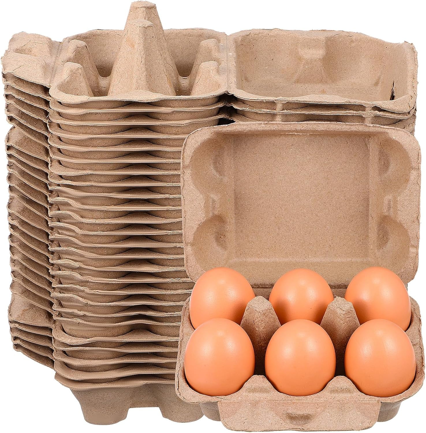 Waqn Egg Cartons Half Dozen Egg Storage Containers Holder, Blank Paper Egg Cartons Storage Tray Chicken Eggs Box, 25pcs A605