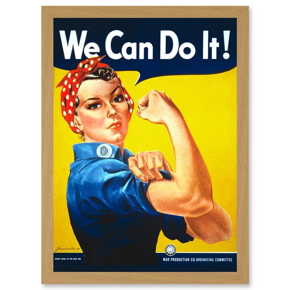 War Advert Rosie Riveter WW2 We Can Do It Women USA Artwork Framed Wall Art Print A4