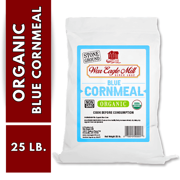 War Eagle Mill Organic Blue Cornmeal, Stone-Ground Corn Flour, 25 lb Bag