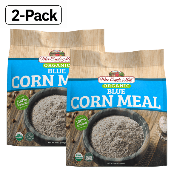 War Eagle Mill USDA Organic, Non-GMO Blue Cornmeal, 48 oz bag (2 pack)