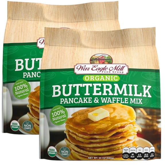 War Eagle Mill Organic Buttermilk Pancake & Waffle Mix, 24 oz Bags, (pack of 2)