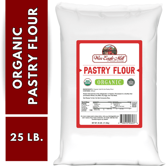 War Eagle Mill Organic Unbleached Pastry Flour, Non-GMO, 25 lb Bulk Bag, Contains Wheat