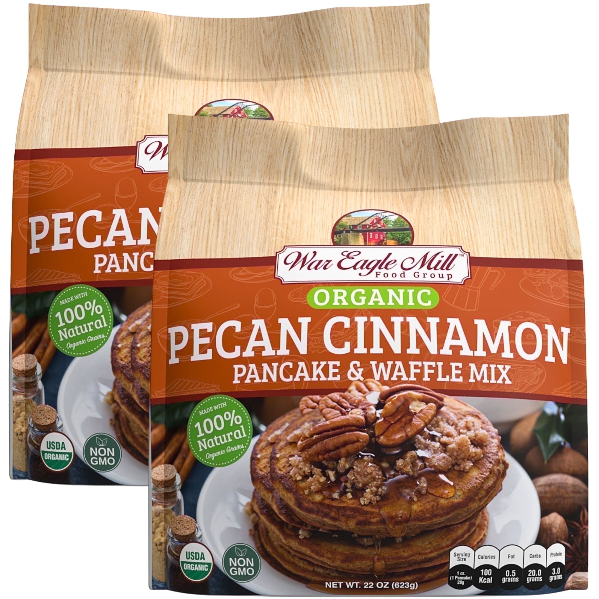 War Eagle Mill Organic Pecan Cinnamon Pancake & Waffle Mix, 22 oz (2-pack), Flavored Breakfast Mix